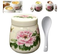 Mini Vintage Ceramic Coddled Egg Cups with Lids, 220ml Egg Cooker Dessert Cups for Breakfast, Table Treasure Chawanmushi Steamed Eggs Dish