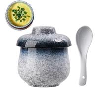 Mini Vintage Ceramic Coddled Egg Cups with Lids, 220ml Egg Cooker Dessert Cups for Breakfast, Table Treasure Chawanmushi Steamed Eggs Dish