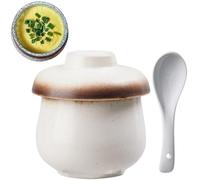 Mini Vintage Ceramic Coddled Egg Cups with Lids, 220ml Egg Cooker Dessert Cups for Breakfast, Table Treasure Chawanmushi Steamed Eggs Dish