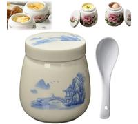 Mini Vintage Ceramic Coddled Egg Cups with Lids, 220ml Egg Cooker Dessert Cups for Breakfast, Table Treasure Chawanmushi Steamed Eggs Dish
