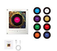 Mini Vinyl Record Player Fridge Magnet, 9 NFC Programmable Music Discs, USB-C Rechargeable Magnetic Music Box, Retro Kitchen Decor Gift for Music Lovers and Vinyl Enthusiasts (2pcs)