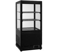 Générique Mini Vitrine Réfrigérée 58L Noire - 4 Faces Vitrées - Froid Ventilé - LED - Température 0/+12°C