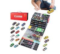 Mini voiture - 48 pièces avec garage intégré - Véhicules de course rétractables en métal - Pour Noël, anniversaire, fête de classe, activités de jeu et récompense