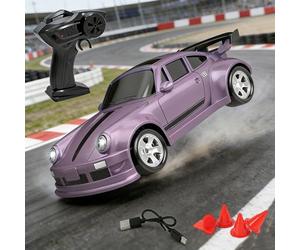 Mini voiture de course RC Drift 1:64, 2,4 G 4WD, avec lumière et barrière, haute vitesse pour adultes, cadeaux pour adultes, favorise la créativité et les compétences pratiques (B)
