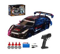 Mini voiture de dérive télécommandée à l'échelle 1/16 pour adultes, voiture de course RC électrique haute vitesse 2,4 G 4 WD avec lumières LED, pneus dérivants et barrages routiers, pour les amateurs