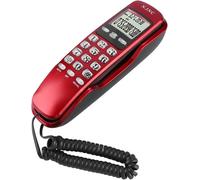 Mini Wall Telephone,Wired Fixed Phone with LCD Display DTMF/FSK Suitable for Home,Home,Hotel,etc (Red)
