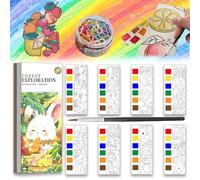 Mini Watercolor Paint Pad, Mini Paint Pad for adult, Mini Paint Pad, with Paint and Brushes, Tearable Dotted Line, Suitable for DIY Creation, for Painting Enthusiast, 12 Page (1*Forest)