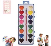 Mini Watercolor Paint Set for Valentine's Day - Romantic Art Gift, Washable Heart Watercolor Paint Set, Heart Shaped Water Colors with Brushes for Kids Class & Valentines Party Gifts (16color)