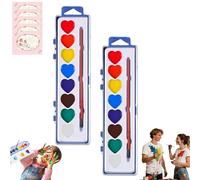 Mini Watercolor Paint Set for Valentine's Day - Romantic Art Gift, Washable Heart Watercolor Paint Set, Heart Shaped Water Colors with Brushes for Kids Class & Valentines Party Gifts (8color* 2)