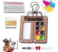 Mini Watercolor Paint Set with 12 Vibrant Colors & Portable Palette - Travel Watercolour Set for Artists, Ideal Watercolor Kit for On-the-Go Painting & Creative Journeys (8-Grid + 12-Color Paint)