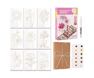 Mini Watercolor Travel Set, Beginners Workbook Painting Kit, Portable Art Organizer, Sketching Solution, 15 x 10 x 3 cm Compact Size for Travel Outdoor Journal Family Desktop Beginners Artists Adults