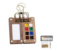 Mini watercolors paint set,travel water color set, Pocket Watercolors Painting Coloring Kit,with 12 Color Paints,Wooden Grid Paint Box for Painters Artists Students