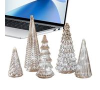 Mini-Weihnachtsbaum-Set | 5 silberne Tischdekorationen | Beleuchtete Weihnachtsdekoration für Zuhause, Büro, Geburtstage, Feiertage, Winterfeste und Partys im Innenbereich