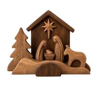 Mini Wood Manger Display Sacred Figurine Set Festive Mantel Table Accent