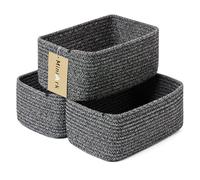 MiniArk Lot de 3 petits paniers de rangement pour organiser | Bacs de rangement de placard | Panier à jouets en corde tissée | Boîte décorative cube | Panier peu profond | 29,2 x 19,1 x 11,9 cm | Gris