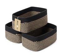 MiniArk Lot de 3 petits paniers de rangement pour organiser | Bacs de rangement de placard | Panier à jouets en corde tissée | Boîte décorative cube | Panier peu profond | 29,2 x 19,1 x 11,9 cm | Noir