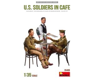 MiniArt 35406 1:35 Fig. Soldats américains au café (3) avec accessoires. - reproduction fidèle, modélisme, kit plastique, bricolage, loisirs créatifs, collage, kit modèle réduit, assemblage, non peint