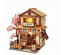 Miniature Bâtiment Bloc Maquette Bois Maison Boutique Maquette Architecture avec Base Carrée et Graphismes Imprimés Convient à Cadeaux Décoration de Bureau Salon Chambre Atelier