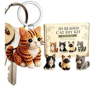 Miniature Beaded Cat Kit - Handmade Animal Model Craft for Creative Hobby Lovers | DIY Bead Assembly with Set, Decorative Figure Project for Library Office Display Party Classroom Activity, 15x10x3 cm