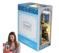 Miniature Book Nook Kit | Sea Breeze Wooden Puzzle Booknook | Decorative Bookshelf Miniature Scenes, Creative Assembled Bookends, Craft Kit for Book Lovers