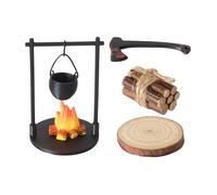 Miniature Campfire Set - Doll House Accessories | Miniature Campfire and Teapot | for Children Home Indoor Outdoor Holiday Family Gathering Fairy Garden