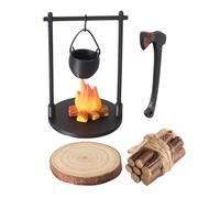Miniature Campfire Set for Accessories Tiny Teapot for Fairy Garden Camping Gear for Children Play Home Indoor Outdoor Holiday Decoration for Family Gathering Miniature Fire Pit mo