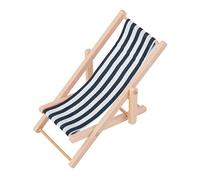 Miniature Chaise Longue en Bois Transat Motif Rayure Pour 1/12 Maison de Poupée -Blanc et Bleu