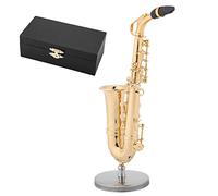Miniature en laiton SAXOPHONE ALTO, 8x4x13,5 cm / 3.1x1.6x5.4In avec stand et cas en bois miniature alto saxophone réplique des instruments d'instruments de musique pour le bureau