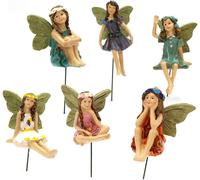 Miniature Fairy Figurines,6 Resin Flower Fairy Statue,Flower Pixie Fairy Miniatures Sculpture Statue Garden,Mini Figurine Plant Decor,For Outdoor Garden Or Birthday Cake Decoration