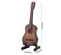 Miniature Guitare en Bois avec Support de Stand - Accessoires Dollhouse Décoration Maison Créative pour Collectionneurs et Amateurs de DIY 10cm Brun