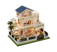 Miniature House Kit - 3D Wooden Craft Villa Model, LED Illuminated Assembly Set, Detailed Structure Building Project, Creative Hobby Activity Decorative Display Collectible Design Set for Boys Youth