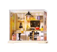 Miniature House Kit, Realistic Coffee Shop Building Set, Handmade Assembly Model, Detailed Mini Kitchen Design, Crafting and Display Collectible, Ideal for Teens, Adult Hobbyists