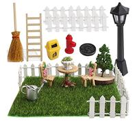 Miniature Jardin Ornements, 17 Pcs Décoration de Jardin Miniature, Accessoires de Micro-Paysage Lampadaire Arbre Mini Clôture Potager Herbe Artificielle, Kit d'Ornements Pour Décoration Maison Poupée