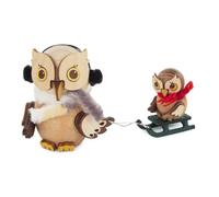 Miniature Mini-Eule Luge Avec Enfant Hauteur Env. 7cm Neuf Holztier Chouette