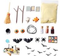 Miniature pour Maison de poupée d'halloween, Figurines Miniatures d'halloween à l'échelle 1:12, Comprenant Une Chauve-Souris, Une araignée, Citrouille, Un crâne, sorcière, des Accessoires