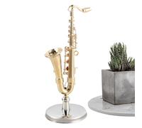 Miniature Saxophone Instrument, S/L Saxophone Collectible Figurines Model, Brass Musical Instruments with Stand and Case for Display Home Decorations Birthday Doll House Accessories Adults Kids Use