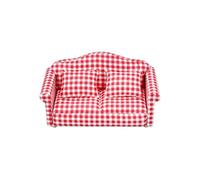 Miniature Sofa - Doll Armchair, Plaid Cushion Accessory, Realistic Tiny Furniture | Collector Display Item, Hobbyist Addition, Tiny Living Room Setup, Pretend Play Toy, Decorative Home Model