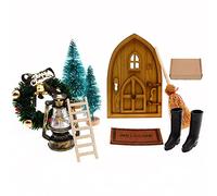 Miniatures de maisons de poupée de Noël - Kit de maison de poupée en bois | décorations de Noël réutilisables pour cour, maison hantée et chambre à coucher, 9 ensembles de portes rétro + boîte en