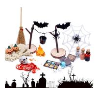 Miniatures d'Halloween pour maison de | Ensemble de jouets d'horreur d'Halloween avec têtes de crâne de citrouille, figurine chauve-souris, 27 pièces | Mini paysage de jardin d'Halloween