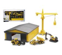 Miniatures montées - Volvo coffret chargeur, dumper, pelleteuse, grue et hangard Newray