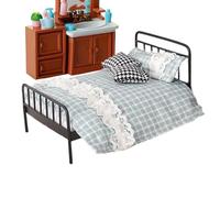 Miniaturmöbel Set | 1:12 Maßstab Schmiedeeisenrahmen Bett | Puppenmöbel Schlafzimmer | Kinder Rollenspiel Spielzeug | Innendeko Wohnaccessoires Puppenhaus