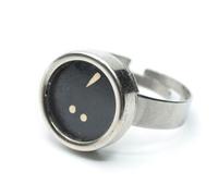 Miniblings Bague bouton double point pour machine à écrire Pologne Upcycling Noir - Bijou fantaisie fait main I Bague avec motif I Réglable Taille unique, 14mm, métal, verre, papier