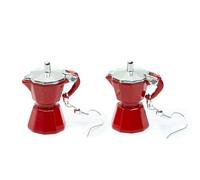 Miniblings Boucles d'oreilles en forme de cafetière Moka rouge plaqué or | Fabrication propre à Berlin, fabriquée à la main avec des couronnes de café