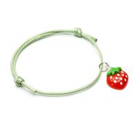 Miniblings Bracelet porte-bonheur en forme de fraise avec cordon vert - Fait à la main - Unisexe - Pour homme et femme