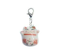 Miniblings Chat Porte-Bonheur Charm Chat Maneki-Neko Porcelaine manineko Blanc - Argent Collier Pendentif Bijoux Faits à la Main I - breloque Pendentif - Pendentif pour Bracelet