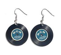 Miniblings Disque cintre Boucles d'oreille Ruban en vinyle LP vinyl DJ Midi bleu - Bijoux fantaisie main argenté Boucles d'oreille