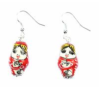 Miniblings suspension de Matryoshka poupée russe la porcelaine poupée russe rouge - la main de mode Bijoux argenté Boucles d'oreille