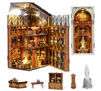MiniCity Bibliothèque Publique, Book Nook Kit, Puzzle 3D en Bois avec LED | 18 × 23 × 18 cm; maquette de 604 pièces avec LED, cache-poussière; colle, outils et notice illustrée; 6-8 h, dès 14 ans.
