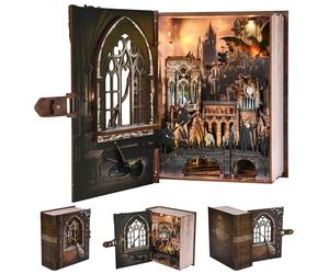 MiniCity Initiation au Vol Magique Book Nook DIY, Maquette en Bois avec LED | Projet DIY inspiré d'une académie de vol; 154 pièces, LED et décor pliable; montage 4-6 h, dès 14 ans; projet créatif.