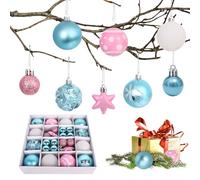 Minicoco Lot de 44 boules de Noël - 9 styles assortis - Décorations incassables à suspendre pour sapin de Noël, fêtes de fin d'année, décoration de mariage (2 tailles : 6 cm et 3 cm, rose et bleu)